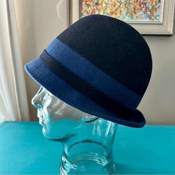 Anthropologie Amati Accesori Navy and Blue Wool Felt Fedora Hat